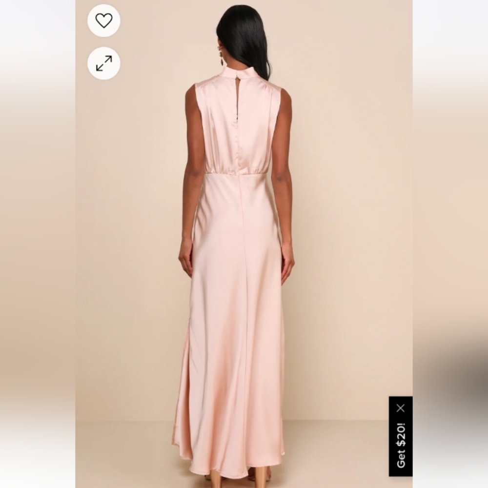 Lulus Classic Elegance Blush Satin Sleeveless Mock Neck Maxi Dress Pink - Size M - Picture 4 of 6